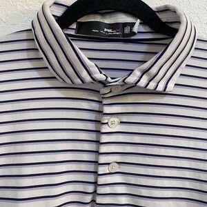RLX Ralph Lauren Men's‎ Short Sleeve Purple White Stripe Golf Polo XLT